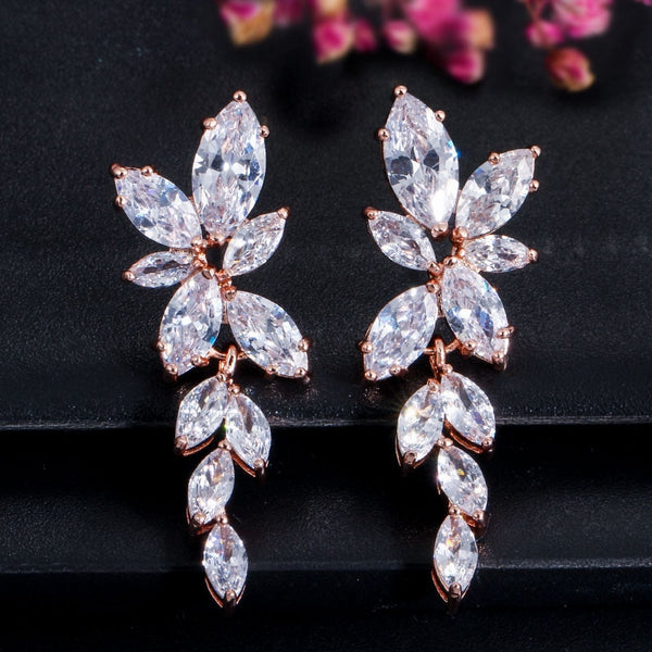 Leaf Drop CZ Stone Earrings