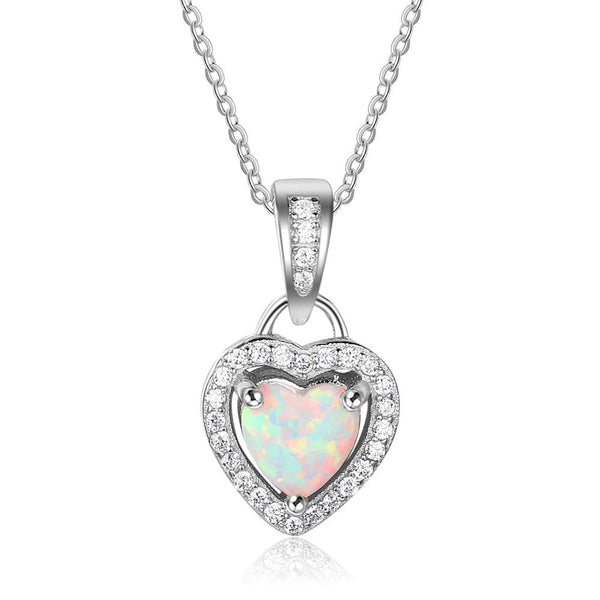 Classic Heart Opal Stone Pendants Necklace