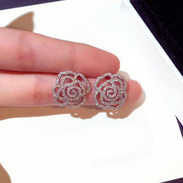 Crystal Flower Rose Earrings