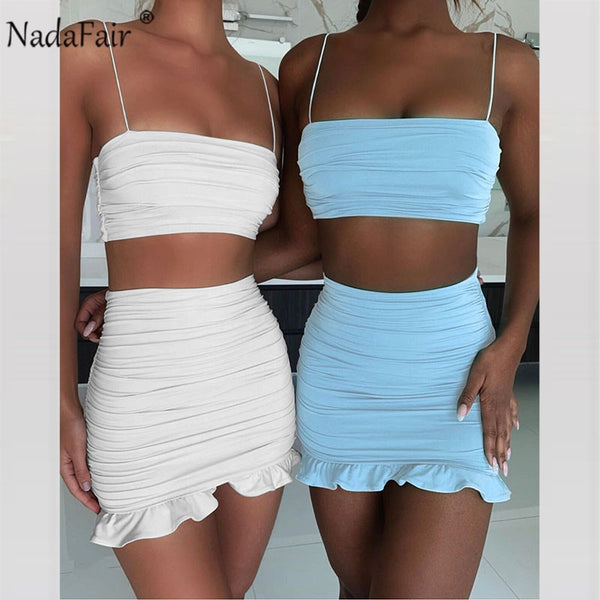 Bodycon Mini Skirt Ruffles Ruched Set