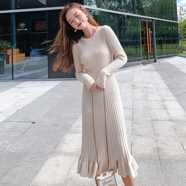 Long Fishtail Knit Sweater Dress