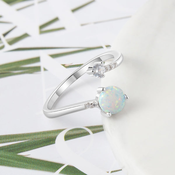 Silver Opal Stone Adjustable Wrap Ring