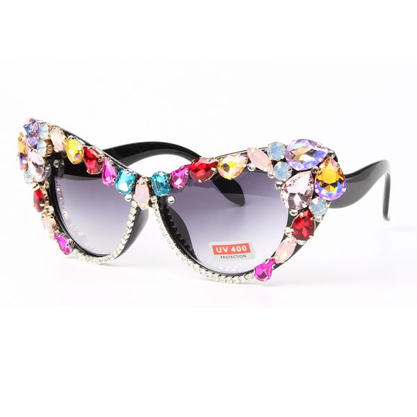 Oversized Colorful Rhinestone Cat Eyes Sunglasses