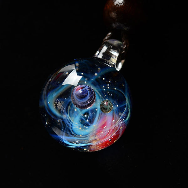 Cosmic Nebula Galaxy Glass Pendant Rope Necklace