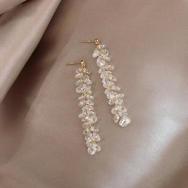 Korean Crystal Long Tassel Earrings