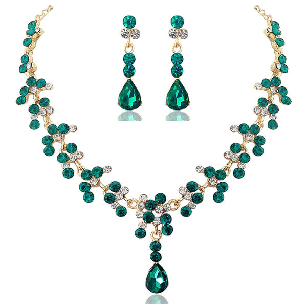 Stunning Color Rhinestone Necklace Long Earrings Set