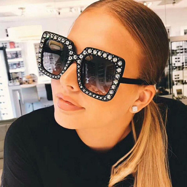 Big Bling Vintage Square Rhinestone Frame Sunglasses