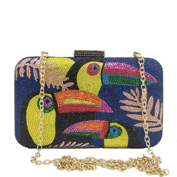 Novelty Toucan Bird Crystal Evening Clutch Purse