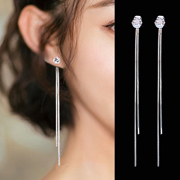 Different Long Crystal Tassel Dangle Earrings