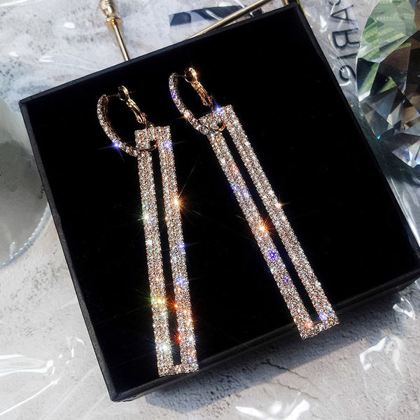 Long Rectangle Rhinestone Drop Earrings