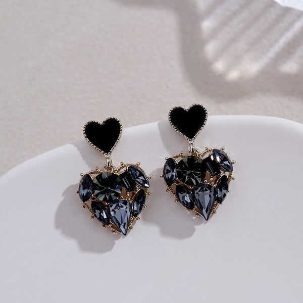 Trendy Crystal Love Heart Dangle Earrings