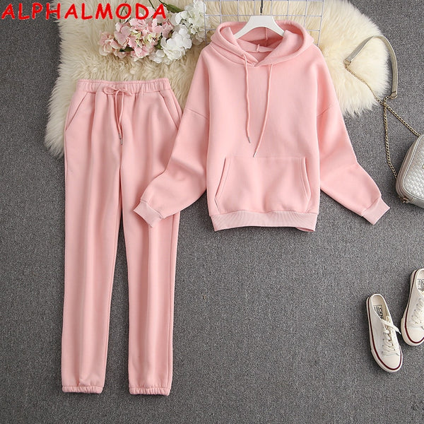 Hooded Warm Fleece Tracksuits 2 Piece Set