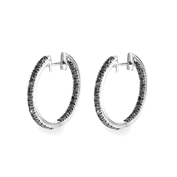 Classic Silver Color Round Black Hoop Earrings