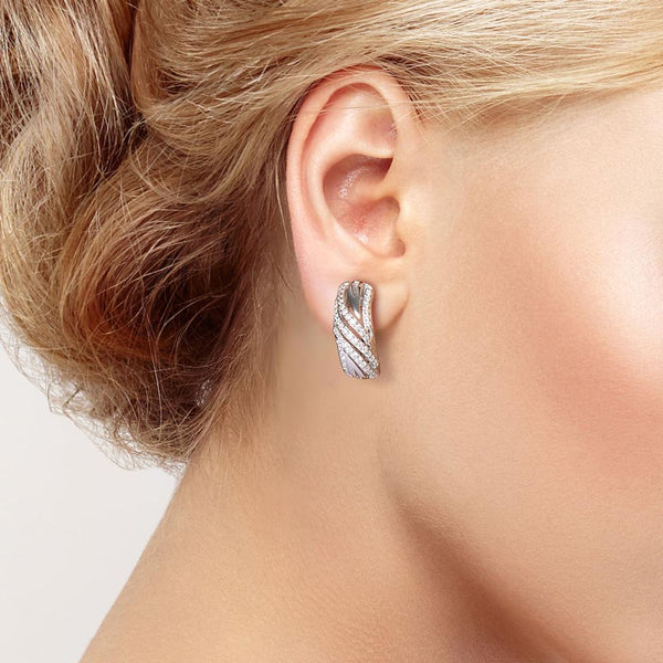 Fancy Silver Small Hoop Stone Earrings