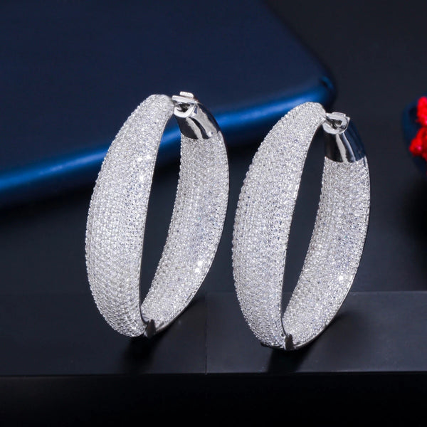 Micro Pave CZ Round Big Statement Hoop Earrings