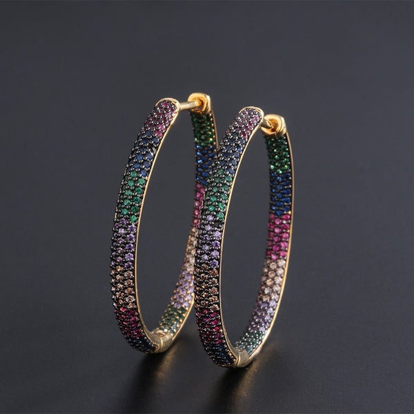 Two Tones Rainbow CZ Hoop Earrings