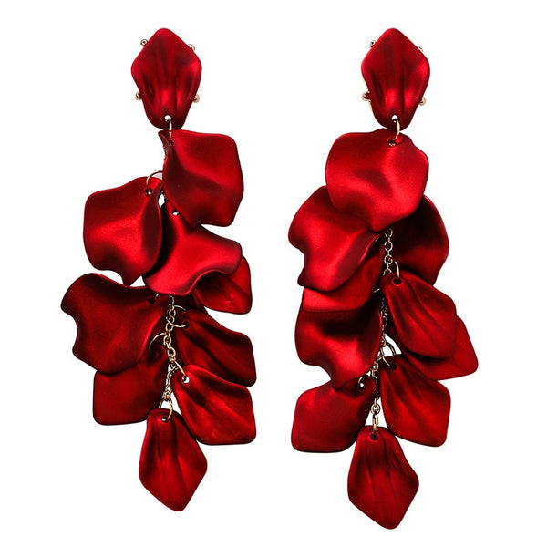 hot rose petals long earrings