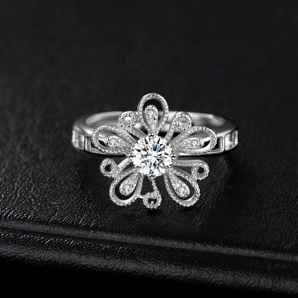 Silver Flower CZ Adjustable Rings