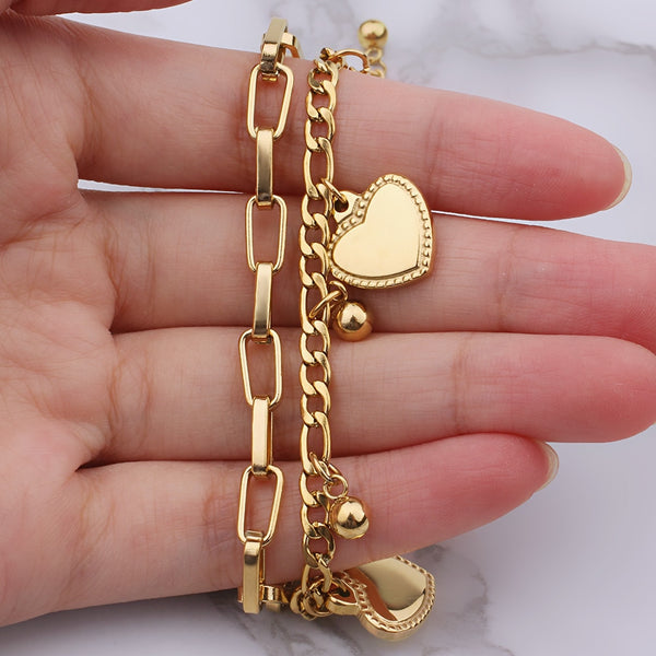 Double Chain Heart Charm Bracelet