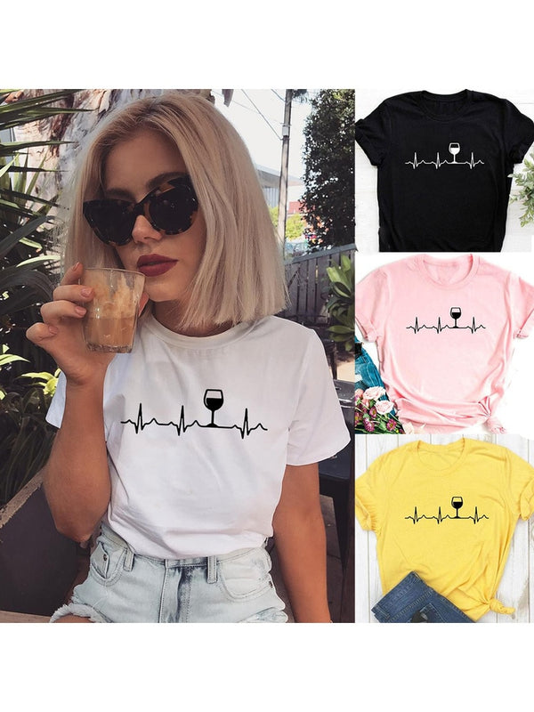 Wine Heartbeat Print T Shirt