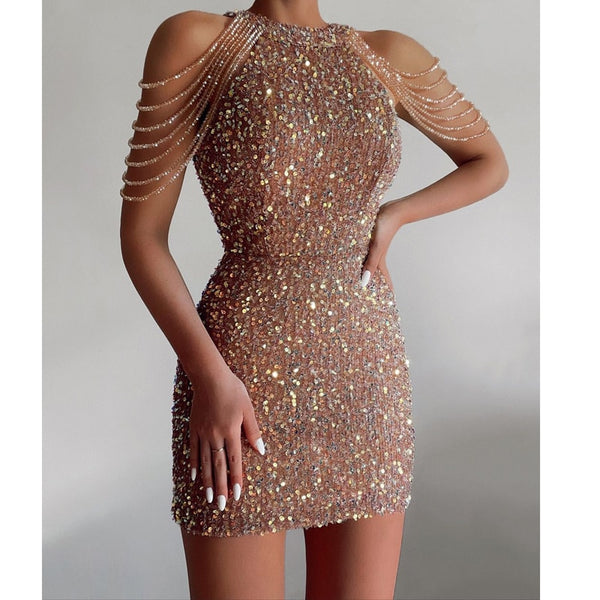 Elegant Off Shoulder Sequin Dress