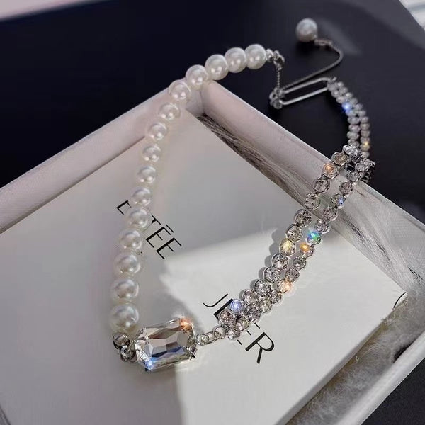 Korean Style Simulation Pearl Asymmetric Choker Multilayer Necklaces