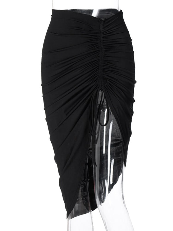 Asymmetrical Lace Up Knee Length Skirt