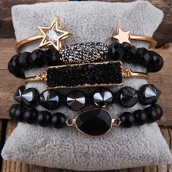 Boho Natural Stone Bracelet Bangle 5pc Sets