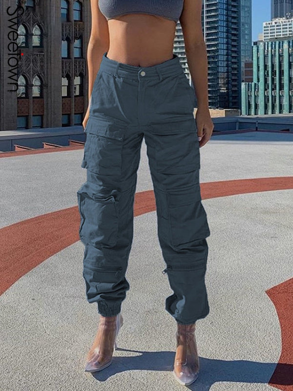 Safari Style High Waist Cargo Pants