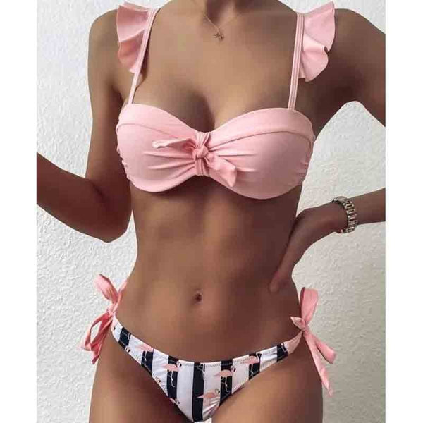 Ruffle Push Up Bandeau Bikini Swimsuit Set