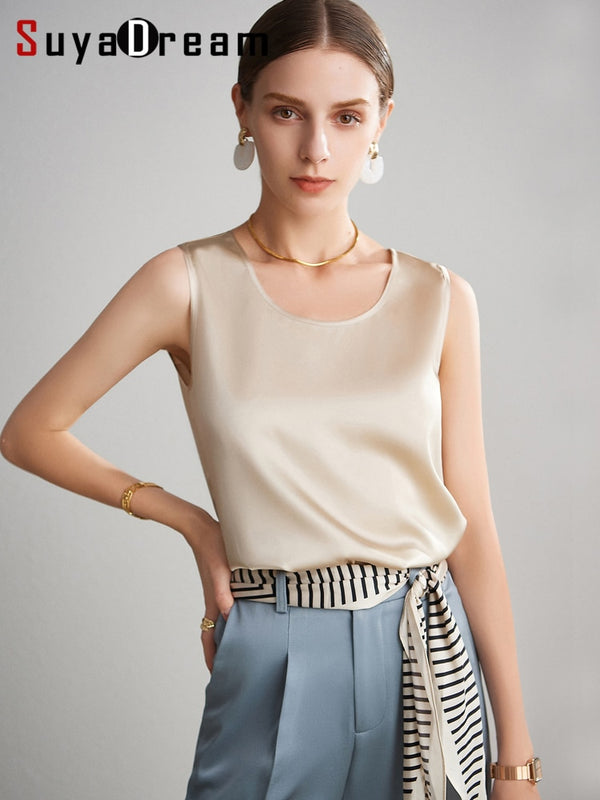 Silk O neck Sleeveless Chic Blouse