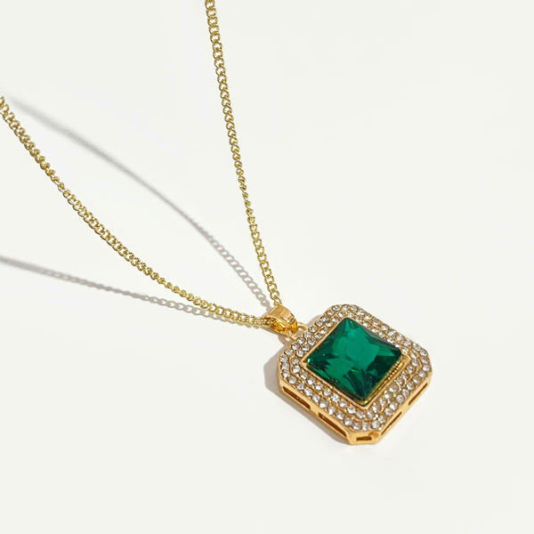 Green Square Stone Necklaces