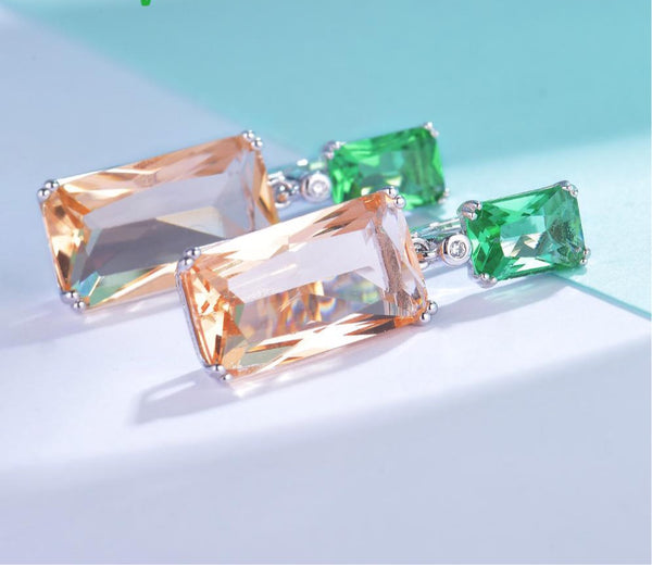 Green Champagne Crystal Dangling Earrings