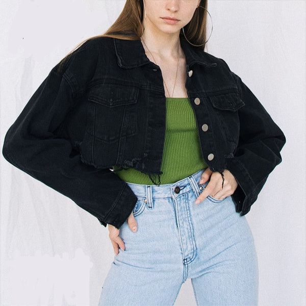 Black Cropped Denim Jacket