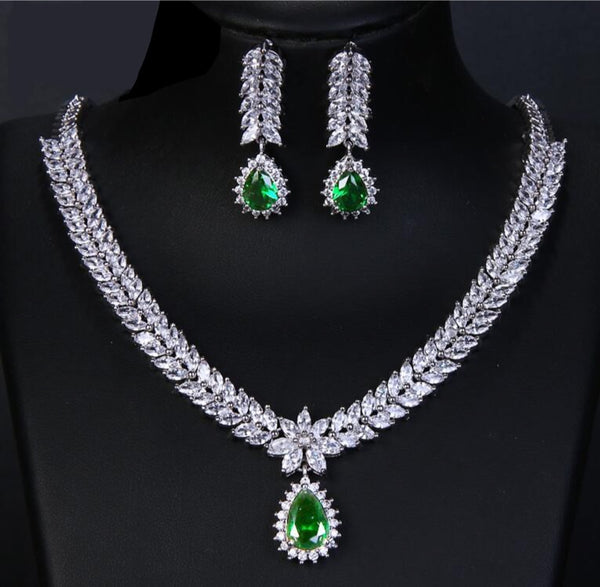 Classic Elegant CZ Necklace Earrings Set