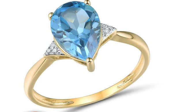 Sparkling Diamond Blue Topaz Pure14K Yellow Gold Ring