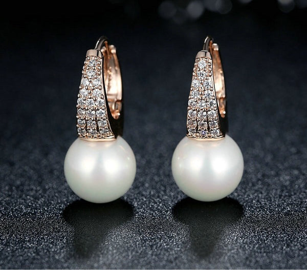 Gold Color Simulated Pearl Dangle Earrings